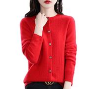 MOGSA Strickjacke Pullover Frühling und Herbst Ausgehöhlte Wolle Strickjacke Damen O-Ausschnitt Top Kaschmir Pullover Strick Nahtlos Bottoming Shirt Außenturm-Chinesisches Rot, M