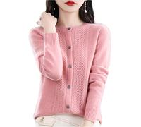 MOGSA Strickjacke Pullover Frühling und Herbst Ausgehöhlte Wolle Strickjacke Damen O-Ausschnitt Top Kaschmir Pullover Strick Nahtlos Bottoming Shirt Außenturm-Rosa, M