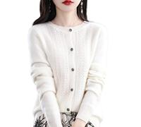 MOGSA Strickjacke Pullover Frühling und Herbst Ausgehöhlte Wolle Strickjacke Damen O-Ausschnitt Top Kaschmir Pullover Strick Nahtlos Bottoming Shirt Außenturm-Warmweiß,Xl