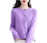MOGSA Strickjacke Pullover Frühling und Herbst Ausgehöhlte Wolle Strickjacke Damen O-Ausschnitt Top Kaschmir Pullover Strick Nahtlos Bottoming Shirt Außenturm Romantisches Lila, Xl