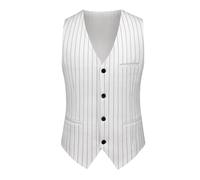 MOGU Gestreifte Herrenweste - schmale Passform, V-Ausschnitt, ärmellos, Nadelstreifen, Anzugweste für legere formelle Anlässe, Weiss/opulenter Garten, X-Large