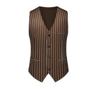 MOGU Gestreifte Herrenweste - schmale Passform, V-Ausschnitt, ärmellos, Nadelstreifen, Anzugweste für legere formelle Anlässe, Braun, X-Large