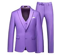 MOGU Herren 3-teiliger Anzug, schmale Passform, reine Farbe, Smoking für Hochzeit, Abschlussball, Flieder, 54