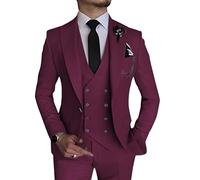 MOGU Herren 3-teiliger Anzug Slim Fit Smoking für Homecoming Hochzeit Abschlussball Blazer Jacke Weste Hose mit Krawatte Set, Burgunder, L