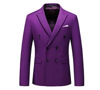 MOGU Herren-Blazer mit Doppelreiher, schlanke Passform, einfarbig, Sport-Jacke für Business, Hochzeit, Abschlussball und formelle Anlässe, Violett, 48