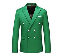 MOGU Herren-Blazer mit Doppelreiher, schlanke Passform, einfarbig, Sport-Jacke für Business, Hochzeit, Abschlussball und formelle Anlässe, Grün , 52