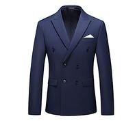 MOGU Herren-Blazer mit Doppelreiher, schlanke Passform, einfarbig, Sport-Jacke für Business, Hochzeit, Abschlussball und formelle Anlässe, Marineblau, 46