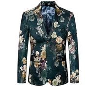 MOGU Herren Lässige Rose Blumen Blazer Slim Fit Jacke Fashion Sport Mäntel US-Größe 44 / L (Asian 6XL) Dunkelgrün
