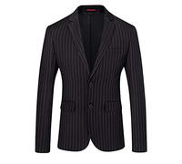 MOGU Herren Slim Fit Casual Blazer mit Zwei Knöpfen, gestreift - Schwarz - 42 DE/XS (Etikette L) Regulär