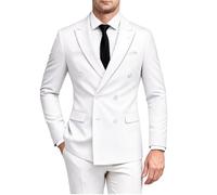 MOGU zweireihiger Herrenanzug, schmale Passform, Smoking, Blazer und Hose, für Hochzeit, Abschlussball, Abiball, 2-teilig, Weiss/opulenter Garten, 54