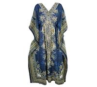 Mogul Interior Kaftan Dashiki Print Kimono Ärmel Maxi Kaftan Kleid (dunkelblau)