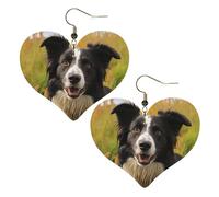 Mohado Border Collie Leder-Ohrringe für Damen, Herz-Ohrringe, leicht, baumelnde Ohrringe, Schmuckgeschenke, One Size, Kein Edelstein