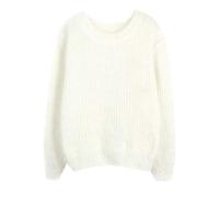 Mohair Pullover Damen Flauschig | Kuschelpullover Oversized Damen: Rundhals Longpullover Bequem Weiche Sweatshirt Sweaters Elegante Einfarbiges Strickpullover Winterpulli Winterpullover Knit-Pullover