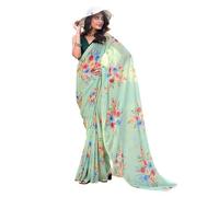 MOHIT CREATIONS Damen Partywear Georgette Floral Printed Saree || Indian Traditional Sari with Unstitched Blouse Piece, Light Pista 2, Einheitsgröße