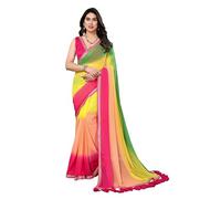 MOHIT CREATIONS Damen Partywear Georgette Floral Printed Saree || Indian Traditional Sari with Unstitched Blouse Piece, grün-pink, Einheitsgröße