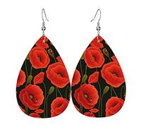 Mohnblumen Wassertropfen geformte Leder Ohrringe Doppelseitige Leder Ohrringe Frauen Mode Ohrringe, Einheitsgröße, Kunstleder