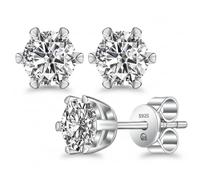 Moissanit-Ohrstecker, hypoallergen, rhodiniert, 925er-Sterlingsilber, künstliche D-Farbe, VVS1, runder Moissanit-Schmuck für Damen und Herren, mit Samt-Schmuckschatulle, 6 mm (1,6 Karat Paar