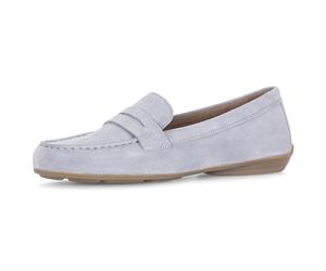 Mokassin GABOR, Damen, Gr. 40, grau (hellblau), Veloursleder, Schuhe Mokassin, Slipper, Bequemschuh, Flats mit modischem Zierriegel (12756545-40) hellblau