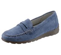 Mokassin WALDLÄUFER "H-LUCY", Damen, Gr. 4,5 (37,5), blau (jeansblau), Veloursleder, Schuhe Mokassin, Slipper, Freizeitschuh, Halbschuh mit typischer Rahmennaht, H-Weite (47088425-4,5) jeansblau