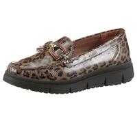 Mokassin WALDLÄUFER "H-PINA", Damen, Gr. 8,5 (42,5), beige (taupe, leo), Lackleder, glänzend, Schuhe Mokassin, Slipper, Schlupfschuh, Loafer, in Komfortweite H (= sehr weit) (13460813-8,5)