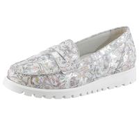 Mokassin WALDLÄUFER "HEGLI", Damen, Gr. 6,5, bunt (hellgrau multi), Nubukleder, geblümt, metallic, Schuhe Mokassin, Halbschuh, Schlupfschuh, Komfortschuh in Weite H (=sehr weit) (37189729-6,5)