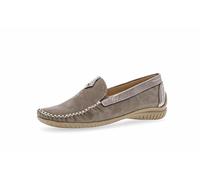 Mokassin GABOR "FLORENZ", Damen, Gr. 39, grau (taupe, goldfarben), Nubukleder, Kalbsleder, sportlich, Schuhe, Slipper, Schlupfschuh mit Gummizug, Weite G (=weit) (99645306-39) taupe, goldfarben