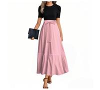 MOKBAY Curvy Kleider Damen Freizeitkleider Kleid Sommer Lang Blumen Sommer Frühlingskleider Plisseekleid Schwarzes Casual Musselin Kleid Damen Lang XL