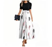 MOKBAY Damen Kleider Sommer Strandkleider Kurz Damenkleid Kleid Lang Sommer Frühlingskleider Schwarzes Schöne Gemustert Kleid Elegant Maxi Lange Kleider Damen Elegant XXL