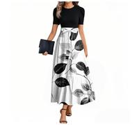 MOKBAY Damen Sommerkleid Elegant Grüne Damenkleid Kleid Elegant Print Sommerkleid Plisseekleid Schicke Lange Kleid Weiß Lang Maxikleider Damen Sommer XL