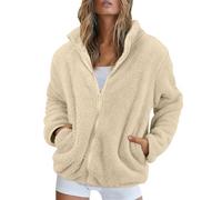 MOKBAY Fleecejacke Damen Weiß Sport Sherpa Flauschig Elegante mit Kapuze Plüschjacke Teddyfleece Fleecejacke Winter Plüsch Teddyjacke Teddyjacke Warmer Warme Winterjacke Damen M