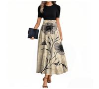 MOKBAY Kleid Sommer Sommerkleid Long Grünes Lang Sommer Strandkleid Geripptes Festlich Damen Elegantes Schwarzes Langes Gestreiftes Kleid XXL