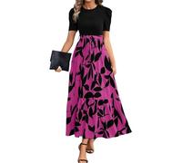 MOKBAY Kleider Damen Festlich Elegant Blaues Strand Kleider Lang Schickes Kleid Weiß Lang Sommerkleid Damenkleider Maxikleider Sommer Gemustert Leinenkleid Damen Sommer M