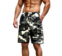 MOKBAY Kurze Wanderhose Herren, Baumwolle Camo Activewear -Shorts Hike Stoff Men's Männer Kurze Arbeitshosen Herren, Cargoshorts Sporthose Mann Leichte Freizeithose Sweat Cargo Shorts, 3XL