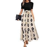 MOKBAY Lange Kleider Damen Sommer a Linien Kleid Sommer Damenkleid Lang Freizeit Sommerkleider Grün Schwarz Lang Gemustert Plisseekleid Plus Size Damen Kleid XL