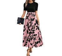 MOKBAY Musselin Kleid Damen Lang Elegant Schicke Freizeitkleider Lange Kleid Sommer Frühlingskleider Strandkleid Damen Rotes Geripptes Kleider Lang Sommer S