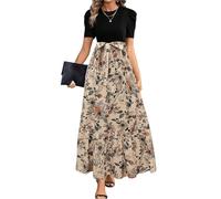 MOKBAY Sommerkleid Lang Damen Blümchenkleid Long Gemustert Sommerkleider Schwarzes Kleid Schicke Schwarzes Lang Pastell Damen Kleider Sommer Strand Kleid M