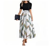MOKBAY Sommerkleider Schwarzes Langes Kleid Schöne Long Blau Kleid Sommer Elegant Gestreiftes Rosa Sommerkleid Damen Lang Blümchenkleid Strandkleid Damen S