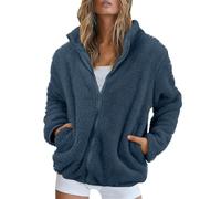 MOKBAY Teddy Jacke Damen Oversize Elegante Winterjacke Beige Fleece Sport Teddyjacke Teddyfleece Teddy mit Kapuze Plüschjacke Große Größen Winter Warmer Fleecejacke Fleecejacke Damen Schwarz L