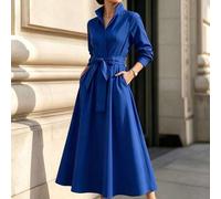 Mokiwe Damen Sommer elegantes lässiges Herbst/Winter weißes Hemdkragen Bindung vorne A-Linie Midi-Kleid, elegantes elegantes mittellanges Kleid, geeig