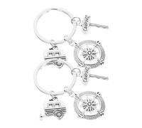 MOKKHNB 2 Stück Schlüsselanhänger für Camping mit Kompass und Wegweiser Kreatives Metall Design Feine Verarbeitung für Handtaschen und Autoschlüssel