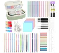 MoKo 56 Stück Schulbedarf mit Federtasche, niedliches Schreibwaren-Set für Studenten Büro, 12 Gel-Stifte, 12 Pastell-Highlighter, 6 Druckbleistifte 0,5 & 0,7mm, Haftnotiz-Registerkarte (Grün)