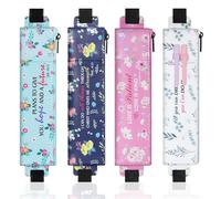 MoKo Elastische Federtasche für Notebook, 4 Stück PU Leder Federmäppchen mit Tasche Verstellbares Band, Schreibwarenbeutel Stiftköcher für Planer Journale Buch für Studentin Geschenk, Blumen