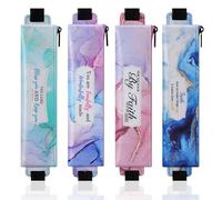 MoKo Elastische Federtasche für Notebook, 4 Stück PU Leder Federmäppchen mit verstellbarem Gummiband, Schreibwarenbeutel Stiftköcher für Planer Journale Buch für Studentin Geschenk,Lila/Rosa/Blau/Grün