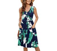MOLERANI Bedruckte Trägerkleider für Damen Blumen Lässig Lockeres Sommer Midi Kleid Schwimmkleid(Druck Blau,S)
