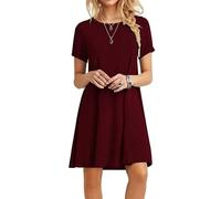 MOLERANI Damen Sommerkleider Casual T-Shirt Kurzarm Strandkleid Loose Swing Damen Kleid (S, Weinrot)