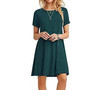 MOLERANI Damen Sommerkleider Casual T-Shirt Kurzarm Strandkleid Loose Swing Damen Kleid XL Dunkelgrün