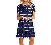 MOLERANI Damen Sommerkleider Casual T-Shirt Kurzarm Strandkleid Loose Swing Damenkleid Marineblau gewellt 2XL