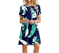 MOLERANI Damen Sommerkleider Casual T-Shirt Kurzarm Strandkleid Loose Swing Damenkleid Print Blau XL