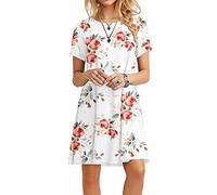 MOLERANI Damen Sommerkleider Casual T-Shirt Kurzarm Strandkleid Loose Swing Damenkleid Rosenweiß S