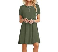 MOLERANI Damen Sommerkleider T-Shirt Kurzarm Strandkleid Casual Loose Swing Damenkleid Armeegrün M